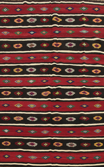 Vibrant Striped Kilim Area Rug 6x9 with Bold Colors and Patterns