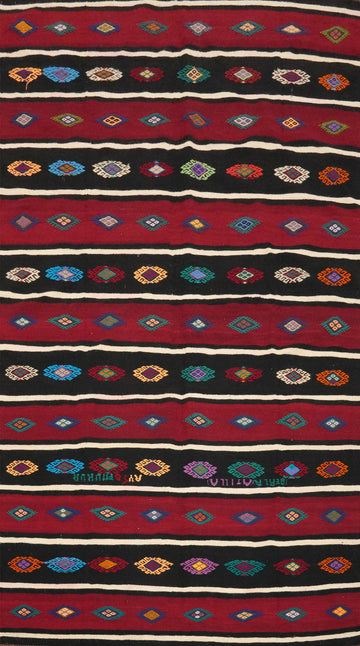 Vibrant Kilim Area Rug 5x9 Handwoven Stripes and Colorful Patterns