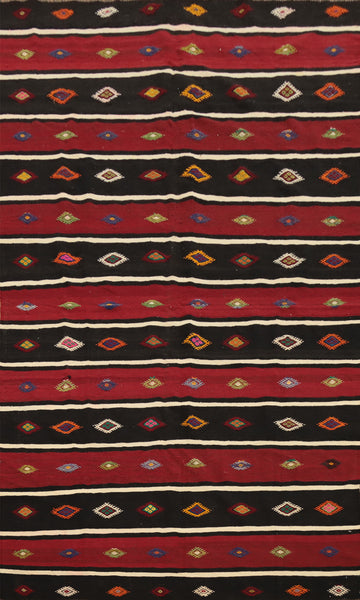 Striped Wool Kilim Vegetable Dye Area Rug 6x10