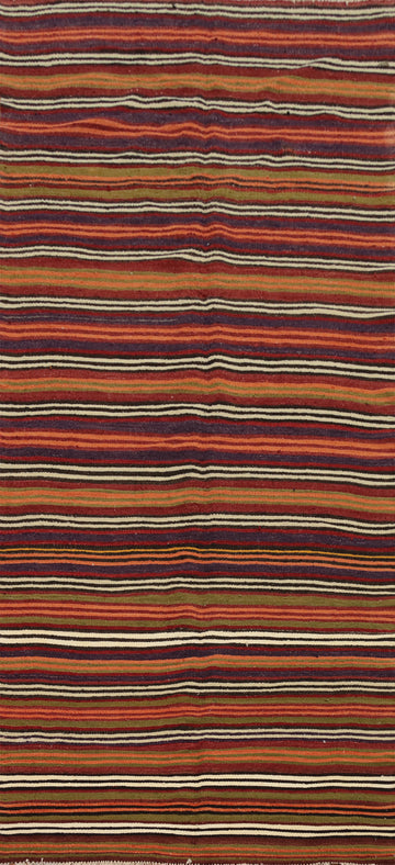 Warm Earth Tones Striped Kilim Area Rug 5x11 for Cozy Living Spaces
