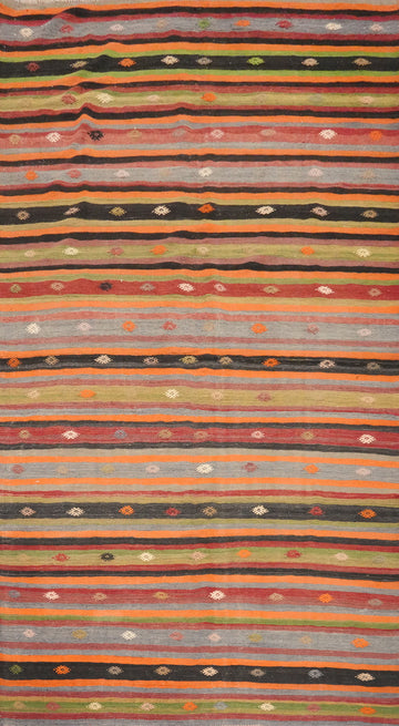 Rustic Striped Kilim Area Rug 6x11 Featuring Dynamic Designs