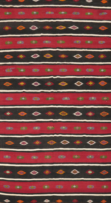 Eye-Catching Red and Black Striped Kilim Area Rug 6x10