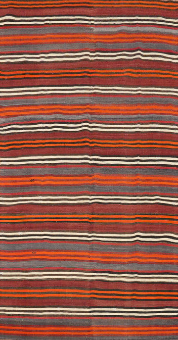 Vegetable Dye Kilim Striped Wool Area Rug 5x9