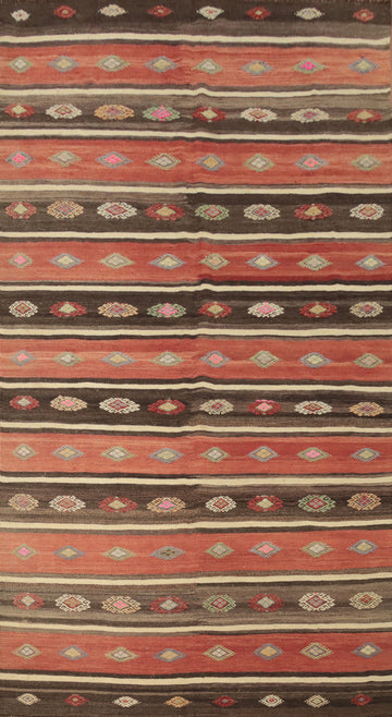 Elegant Artisan Kilim Area Rug 6x10 with Rich Color Stripes