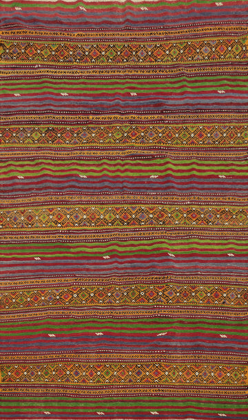 Vegetable Dye Kilim Striped Wool Area Rug 6x9