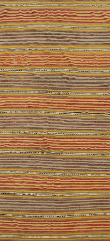Bold Striped Kilim Runner Rug 4x10 with Warm Colors Palette