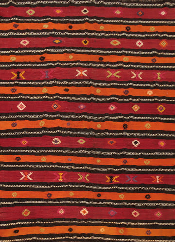 Vegetable Dye Kilim Striped Wool Area Rug 6x8