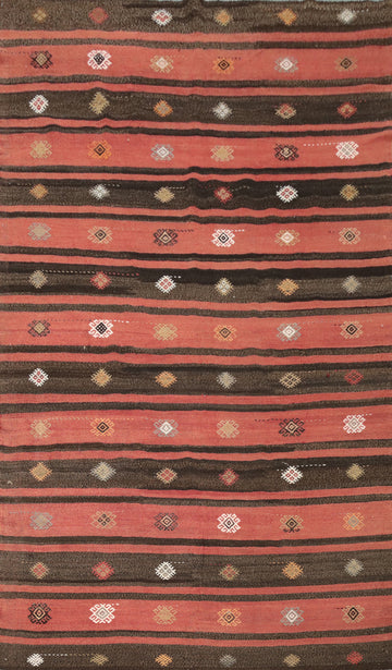 Elegant Tribal Striped Kilim Area Rug 7x10 with Geometric Accents