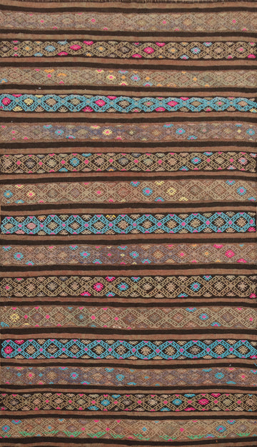 Handwoven Kilim Area Rug 6x9 with Vibrant Multicolored Stripes