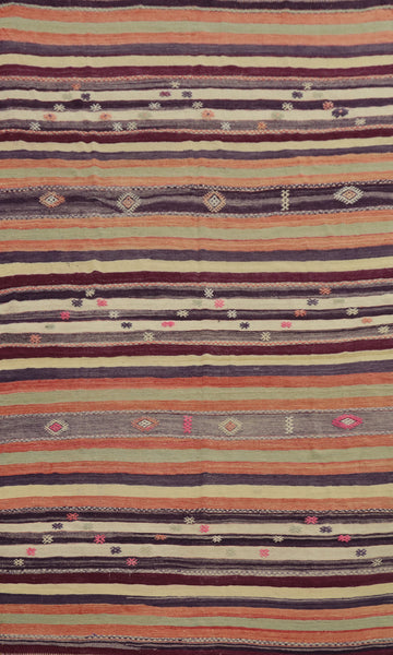 Vegetable Dye Kilim Striped Wool Area Rug 6x8