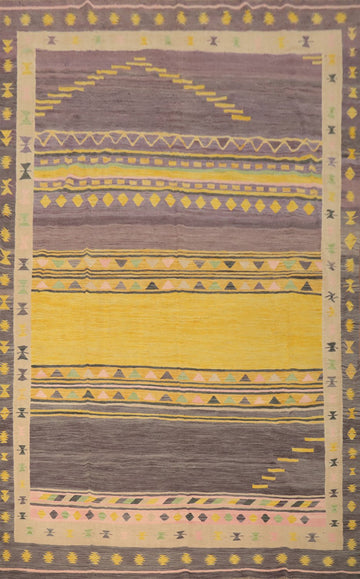 Sunny Multi-Color Kilim Area Rug 10x13 with Ethnic Motifs