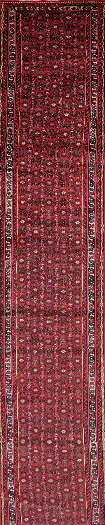 Handmade Wool Hossainabad Persian Runner Rug 3x32