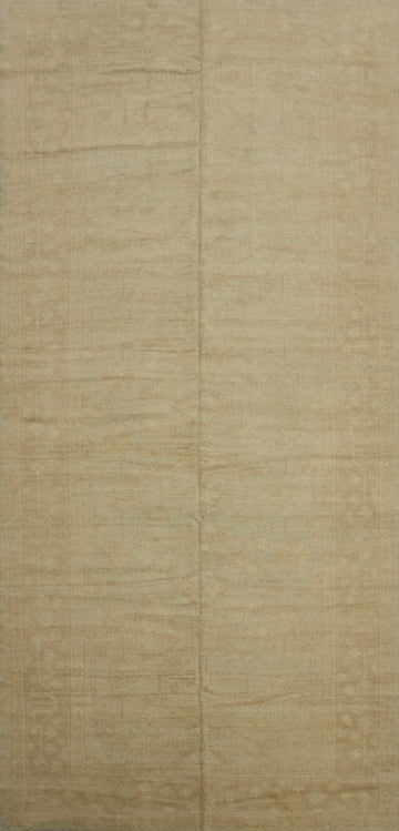 Vegetable Dye Muted Pale Oushak Turkish Runner Rug 7x17