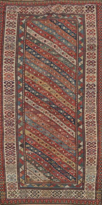 Pre-1900 Antique Kazak Caucasian Vegetable Dye Rug 4x8