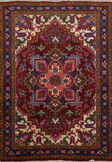 Geometric Red Heriz Persian Rug 5x6