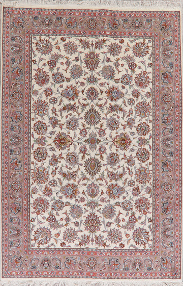 All-Over Floral Ivory Tabriz Persian Area Rug 7x10