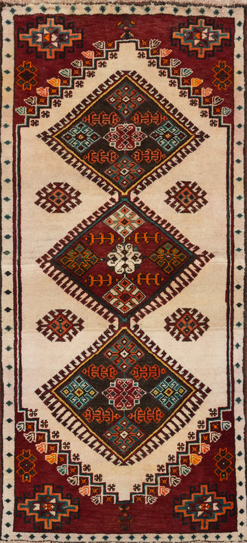 Vintage Wool Ivory Shiraz Persian Accent Rug 3x6
