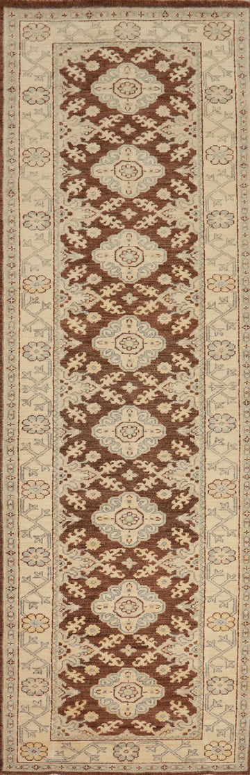 Brown Geometric Khotan Oriental Runner Rug 3x12