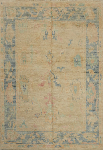 Handmade Wool Floral Oushak Turkish Rug 5x7