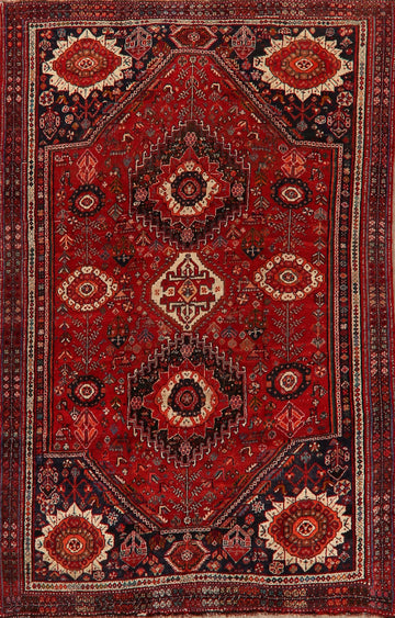Antique Geometric Red Lori Persian Area Rug 5x8