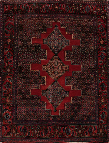 Geometric Red Wool Bidjar Persian Rug 4x5