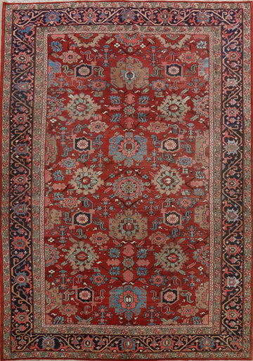 Pre-1900 Antique Heriz Serapi Vegetable Dye Persian Rug 8x12