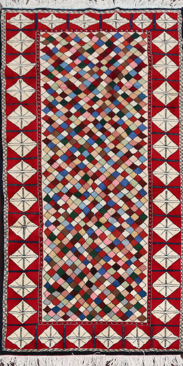 All-Over Checkered Ardebil Persian Runner Rug 4x8