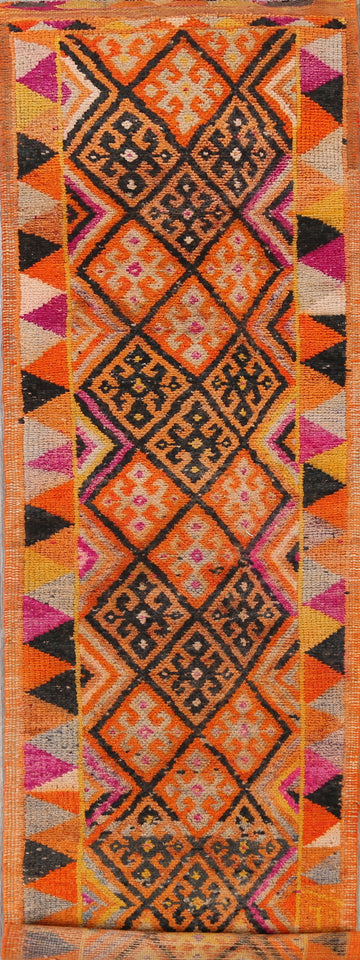 Vintage Geometric Moroccan Oriental Runner Rug 3x13