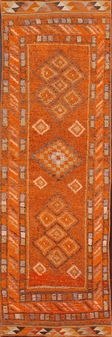 Orange Geometric Moroccan Oriental Runner Rug 3x8