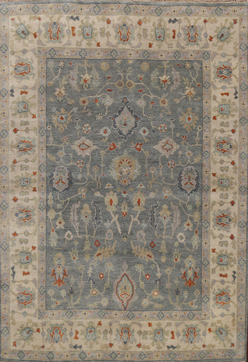 Hand-Knotted Floral Oushak Oriental Wool Rug 8x10