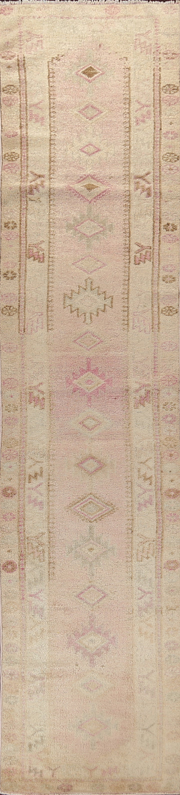 Muted Distressed Geometric Oushak Oriental Runner Rug 2x14