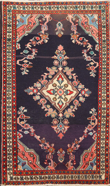 Navy Blue Geometric Sarouk Persian Area Rug 2x4