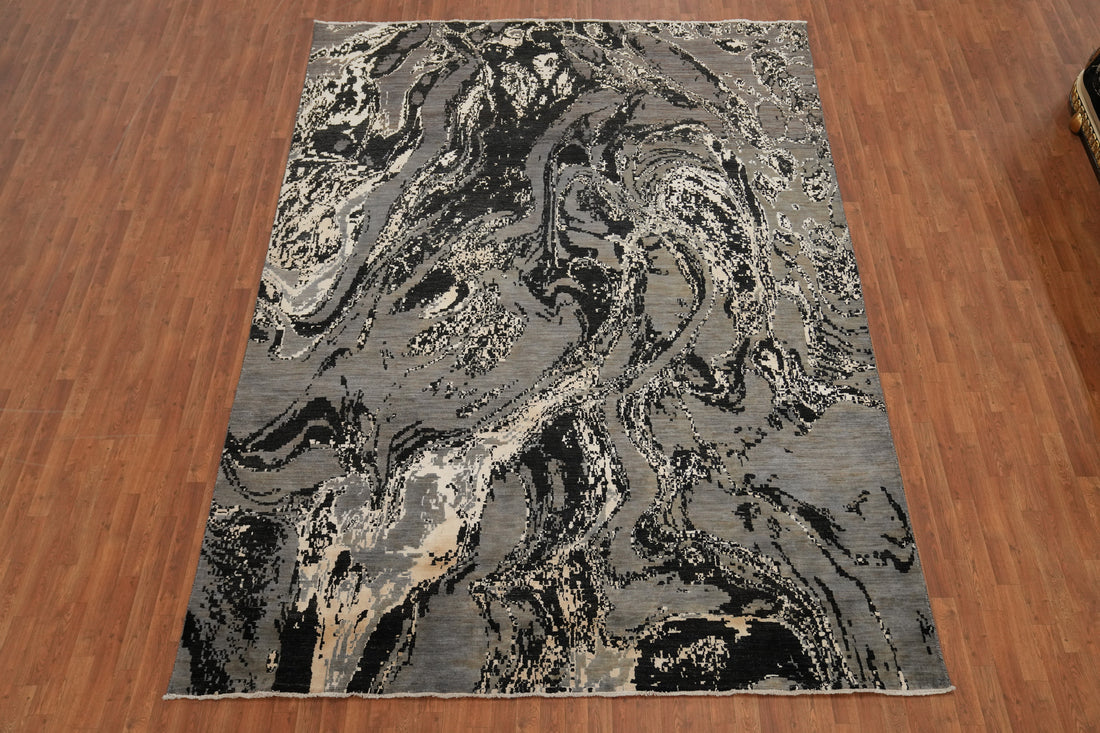 Vegetable Dye Contemporary Abstract Area Rug 9x12