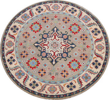 Geometric Kazak Oriental Area Rug 5x5 Round