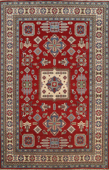 Vegetable Dye Geometric Kazak Oriental Area Rug 7x10
