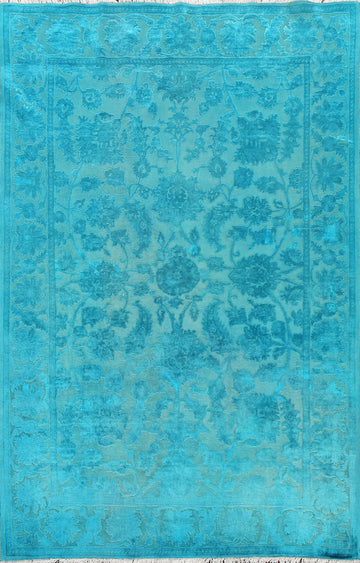 Vegetable Dye Carved Aqua Oushak Chobi Oriental Area Rug 5x7