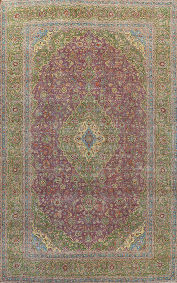 Distressed Floral Kashan Persian Area Rug 10x13