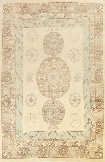 Vegetable Dye Geometric Khotan Oriental Area Rug 9x12