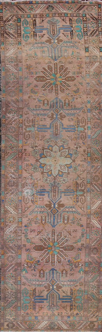 Distressed Tabriz Persian Runner Rug 4x14