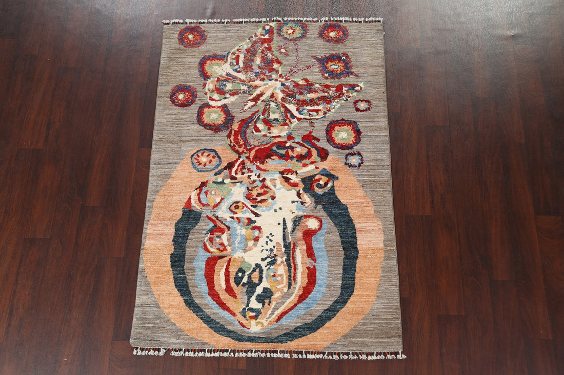 Vegetable Dye Abstract Handmade Area Rug 4x6