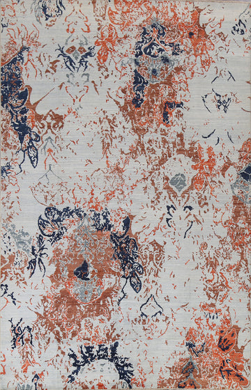 Vegetable Dye Wool/ Silk Abstract Handmade Area Rug 7x10