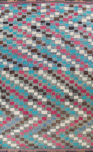 Wool Checkered Moroccan Handmade Rug 10x15