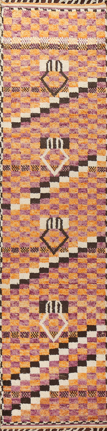 Checkered Moroccan Wool Runner Rug 3x13