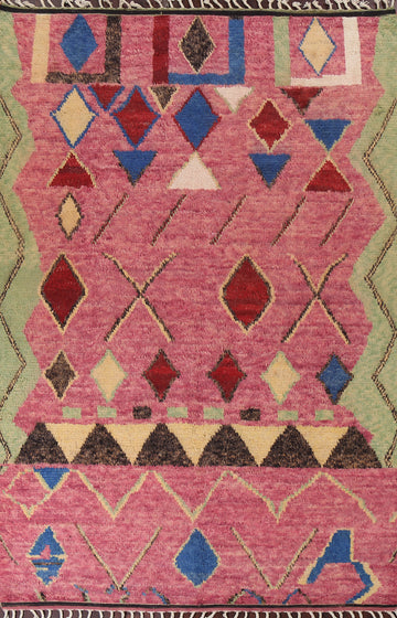 Pink Moroccan Wool Area Rug 7x11