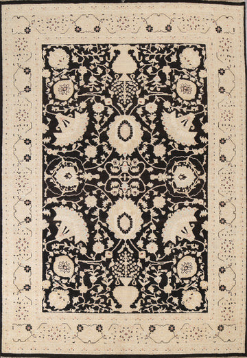 Black Oushak Chobi Handmade Wool Rug 8x10