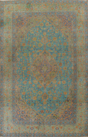 Distressed Over-Dye Kashan Persian Area Rug 10x13