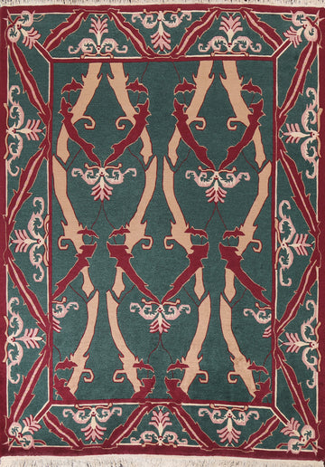 Green Handmade Savonnerie Wool Area Rug 8x10