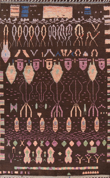 Tribal Brown Moroccan Wool Area Rug 9x12