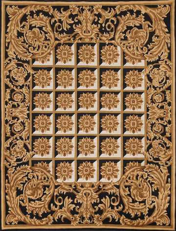 Vegetable Dye Black/ Gold Nepalese Area Rug 8x10