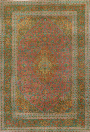 Vintage Distressed Mashad Persian Area Rug 8x11